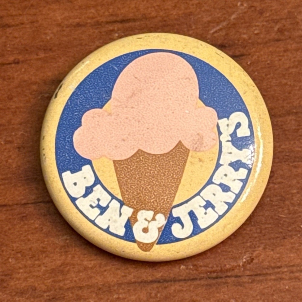 Ben‎ & Jerry's Ice Cream Small Vintage Pinback Button Pin Round Circle